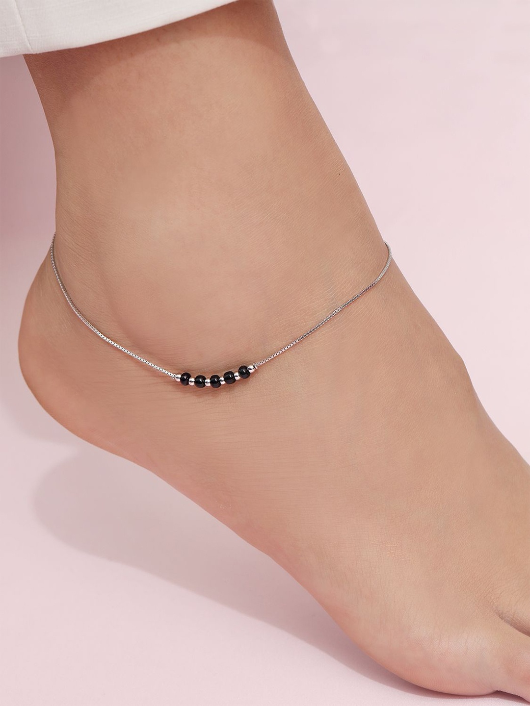 

Zavya Rhodium-Plated 925 Sterling Silver Artificial Beads Anklet