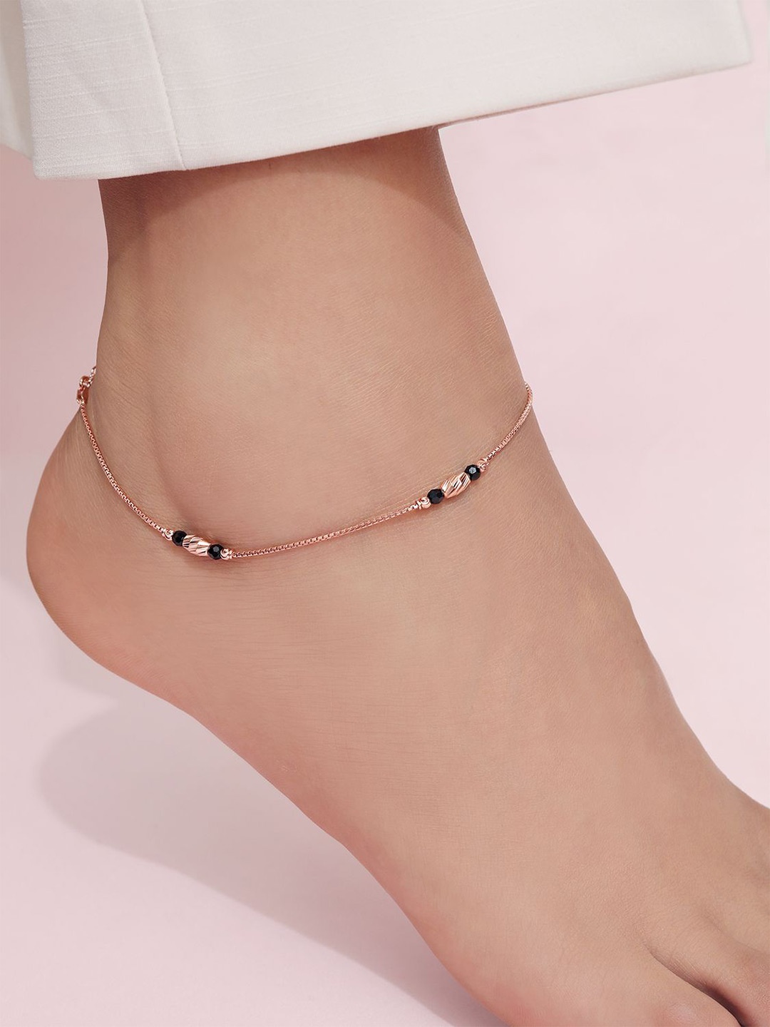 

Zavya Rose Gold-Plated 925 Sterling Silver Artificial Beads Anklet