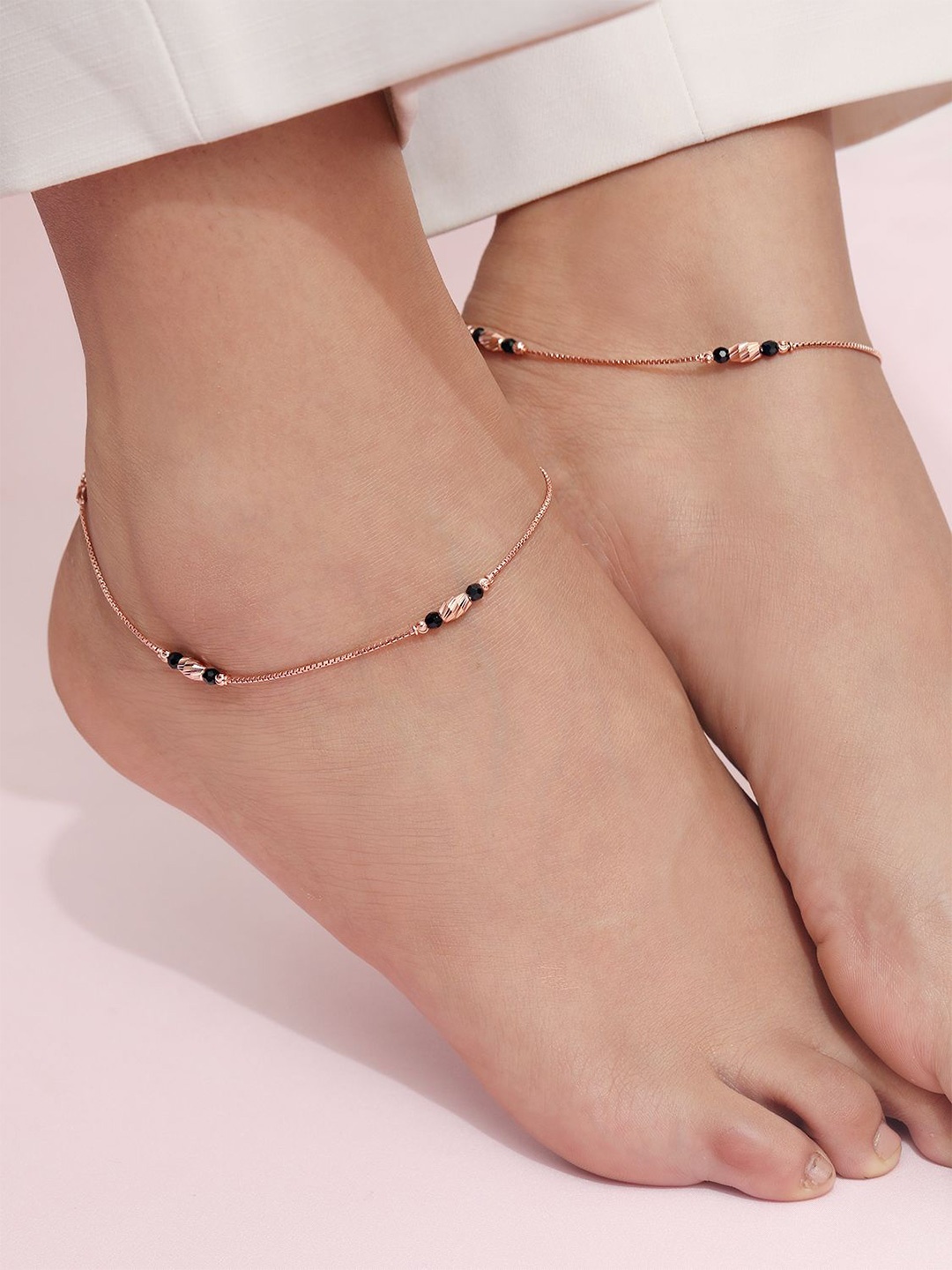 

Zavya Rose Gold-Plated 925 Sterling Silver Artificial Beads Anklet