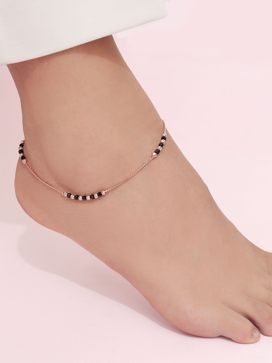 

Zavya Rose Gold-Plated 925 Sterling Silver Artificial Beads Anklet