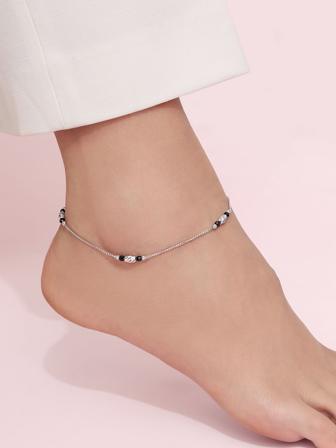 

Zavya Rhodium-Plated 925 Sterling Silver Artificial Beads Anklet