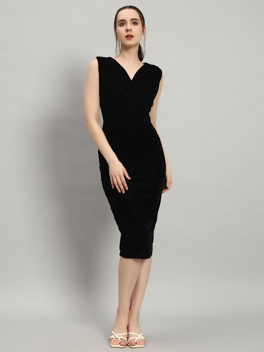 

VAARARO Women Velvet Bodycon Midi Dress, Black