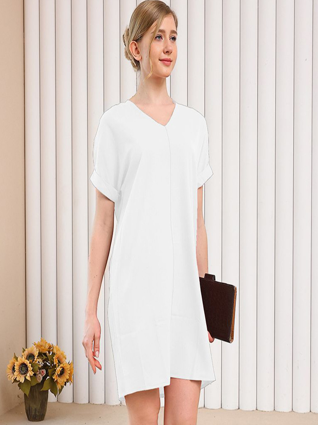 

StyleCast V-Neck Solid A-Line Dress, White
