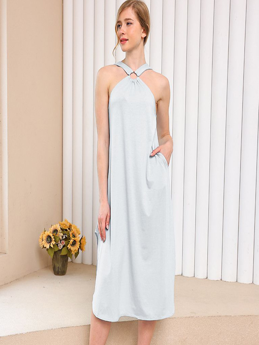

StyleCast Solid A-Line Knee Length Dress, Blue