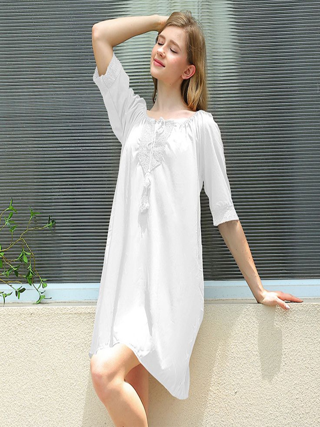 

StyleCast Tie-Up Neck A-Line Dress, White