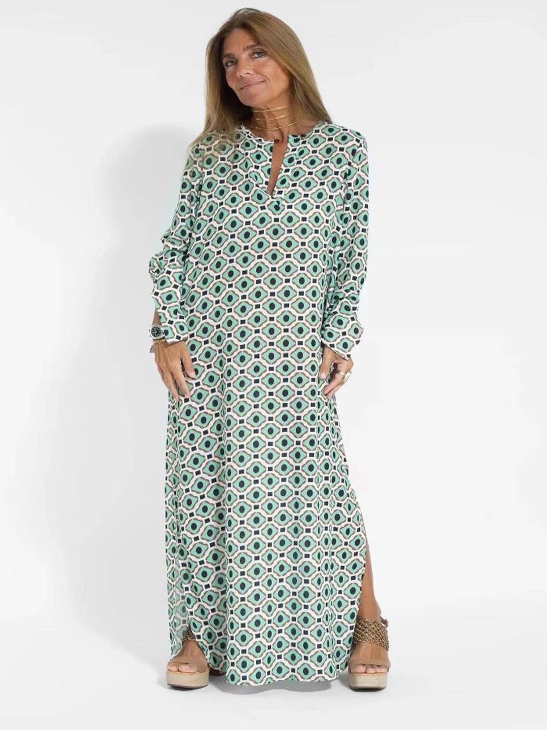 

StyleCast Women Geometric Printed Maxi Dress, Green