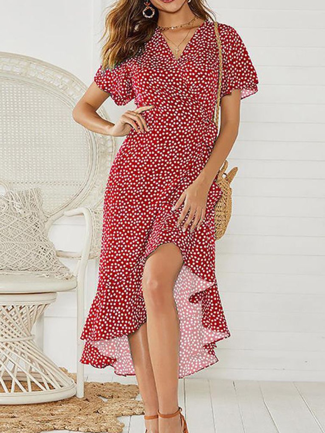 

StyleCast Printed Chiffon A-Line Midi Dress, Red