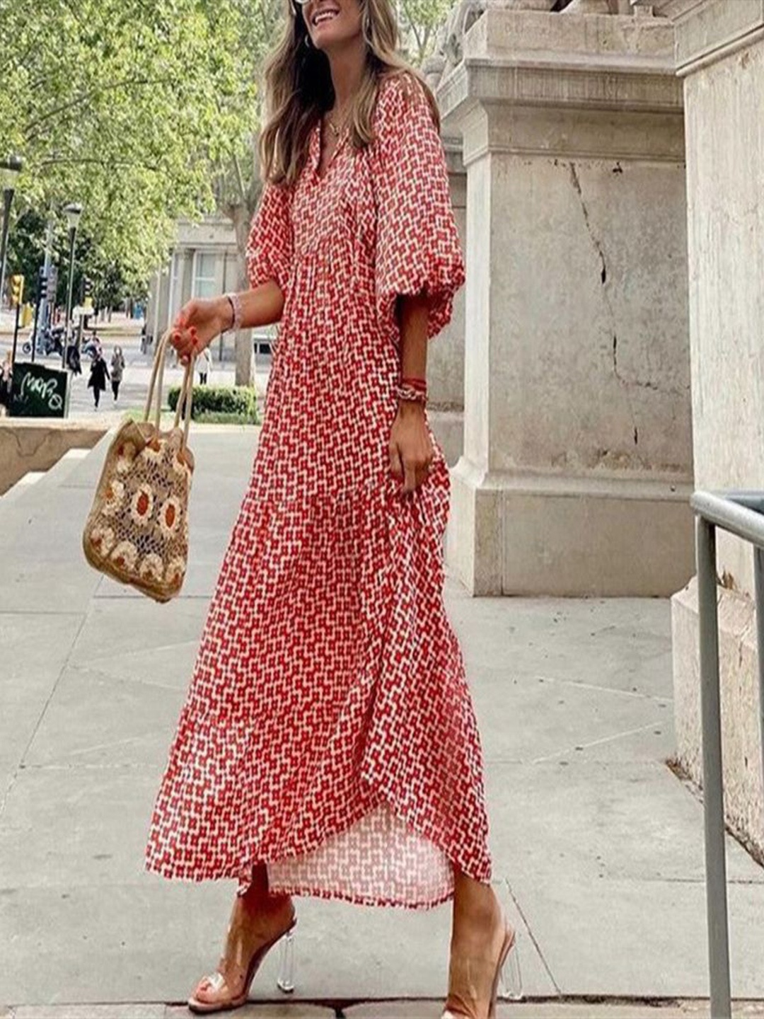 

StyleCast Women Printed Flutter Sleeve Maxi Dress, Red