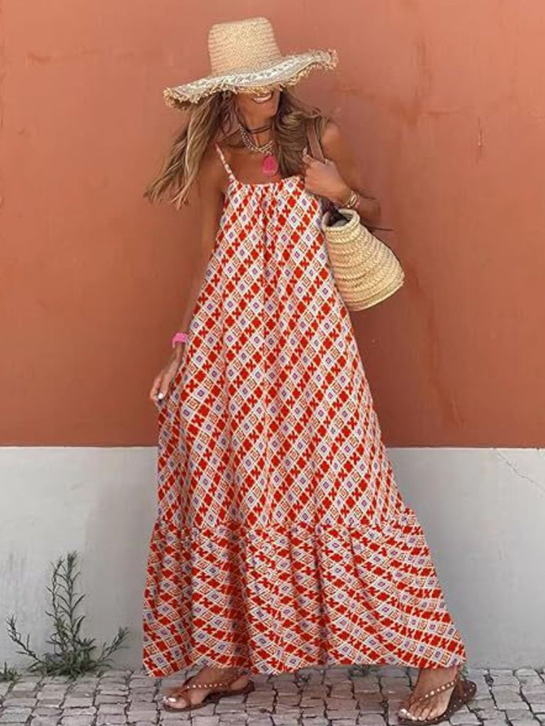

StyleCast Geometric Shoulder Strap Maxi Dress, Red