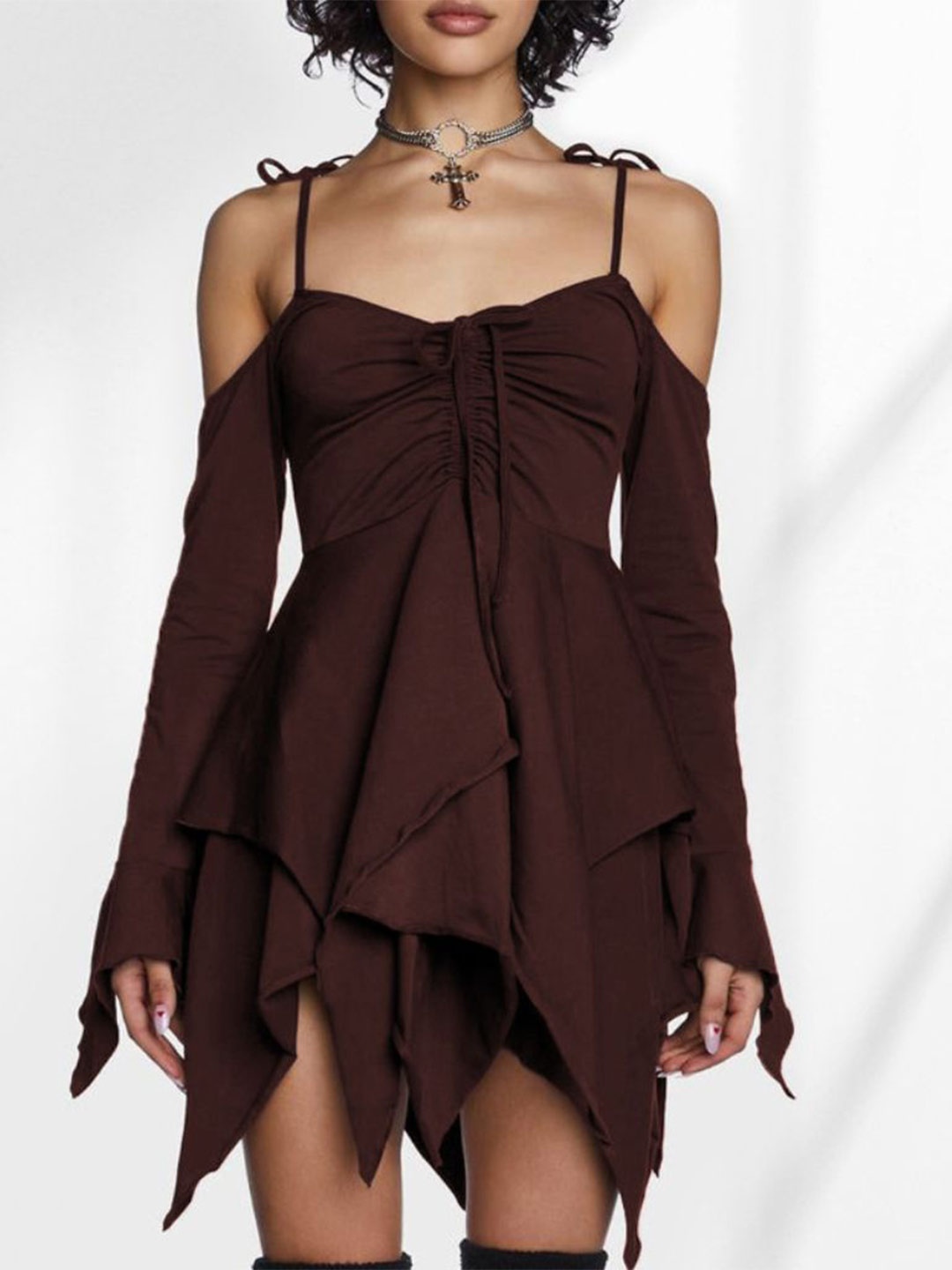 

StyleCast Women Solid Fit & Flare Dress, Brown