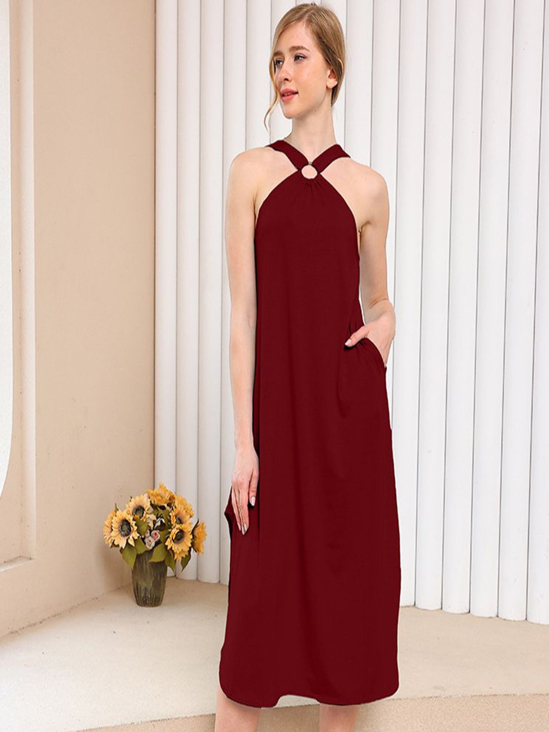 

StyleCast Shoulder Straps A-Line Dress, Maroon