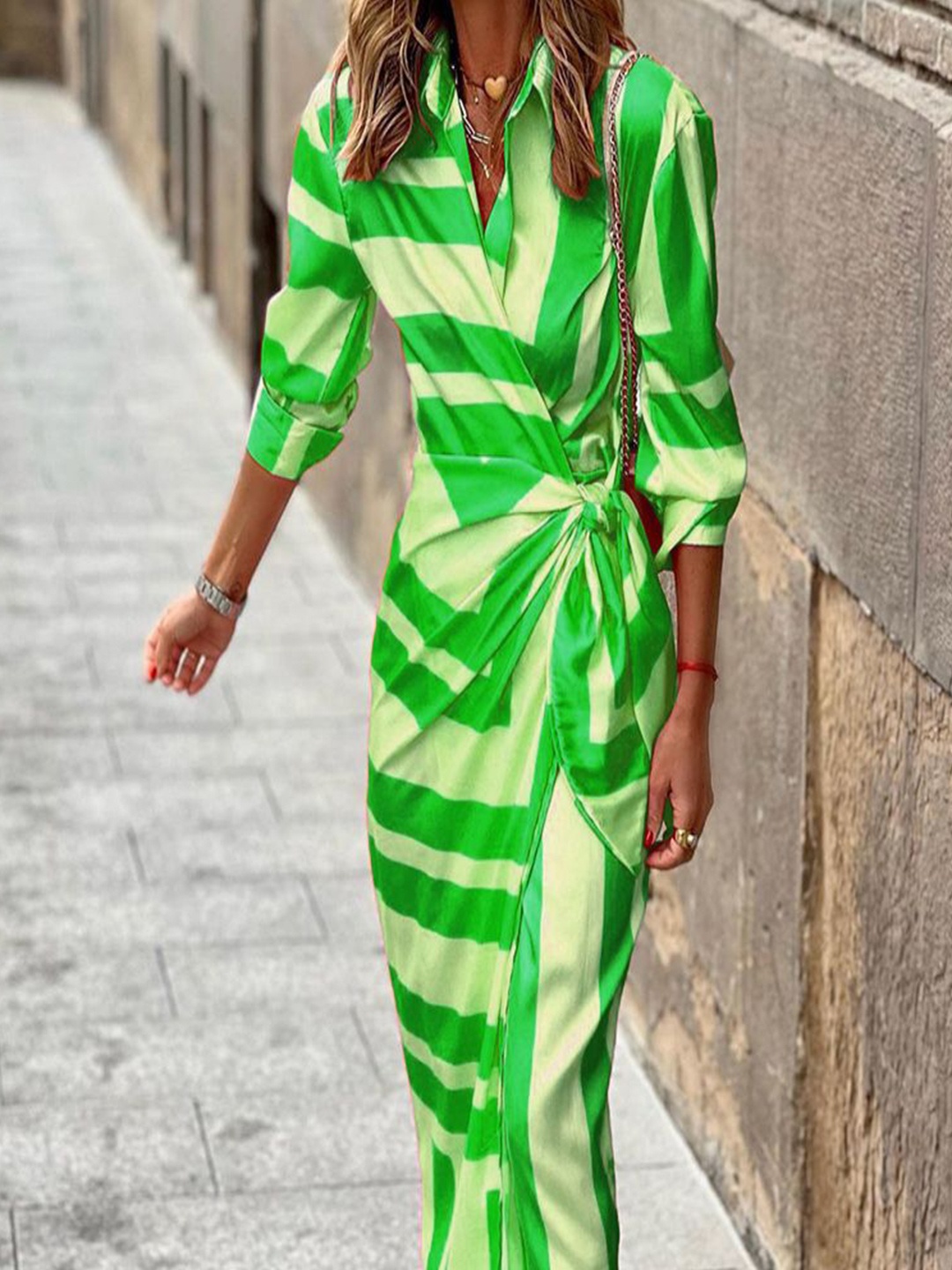 

StyleCast Women Shirt Collar maxi Wrap Dress, Green