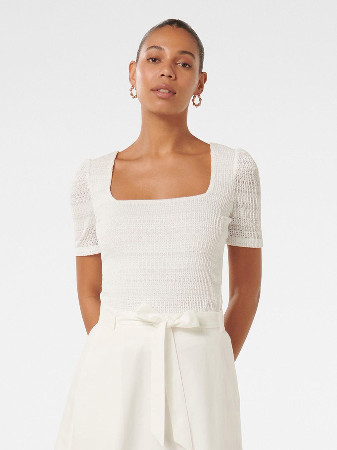 

Forever New Puff Sleeve Lace Top, White