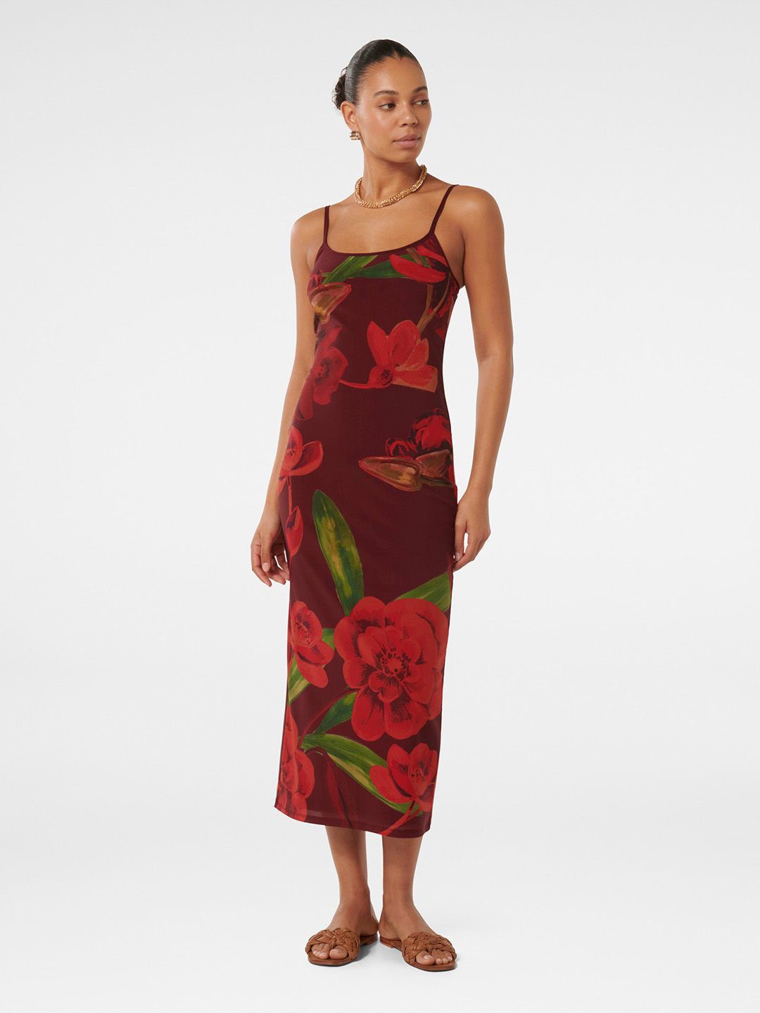 

Forever New Floral Printed Shoulder Straps Sheath Midi Dress, Red