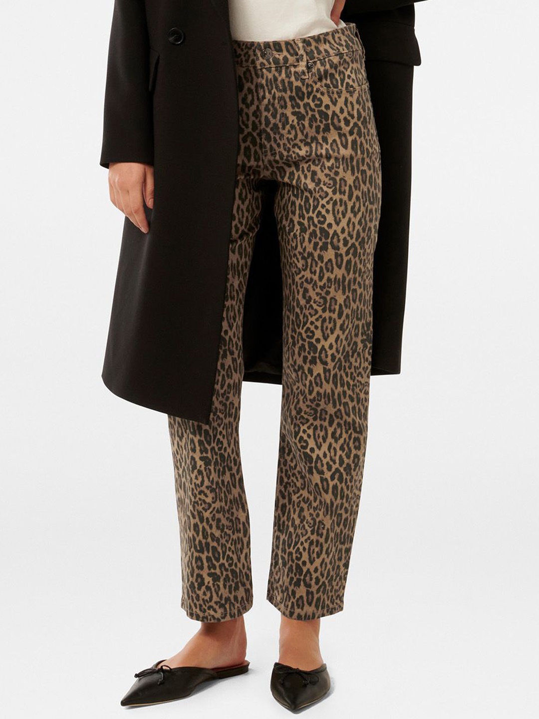 

Forever New Women Animal Printed Smart Straight Fit Jeans, Brown