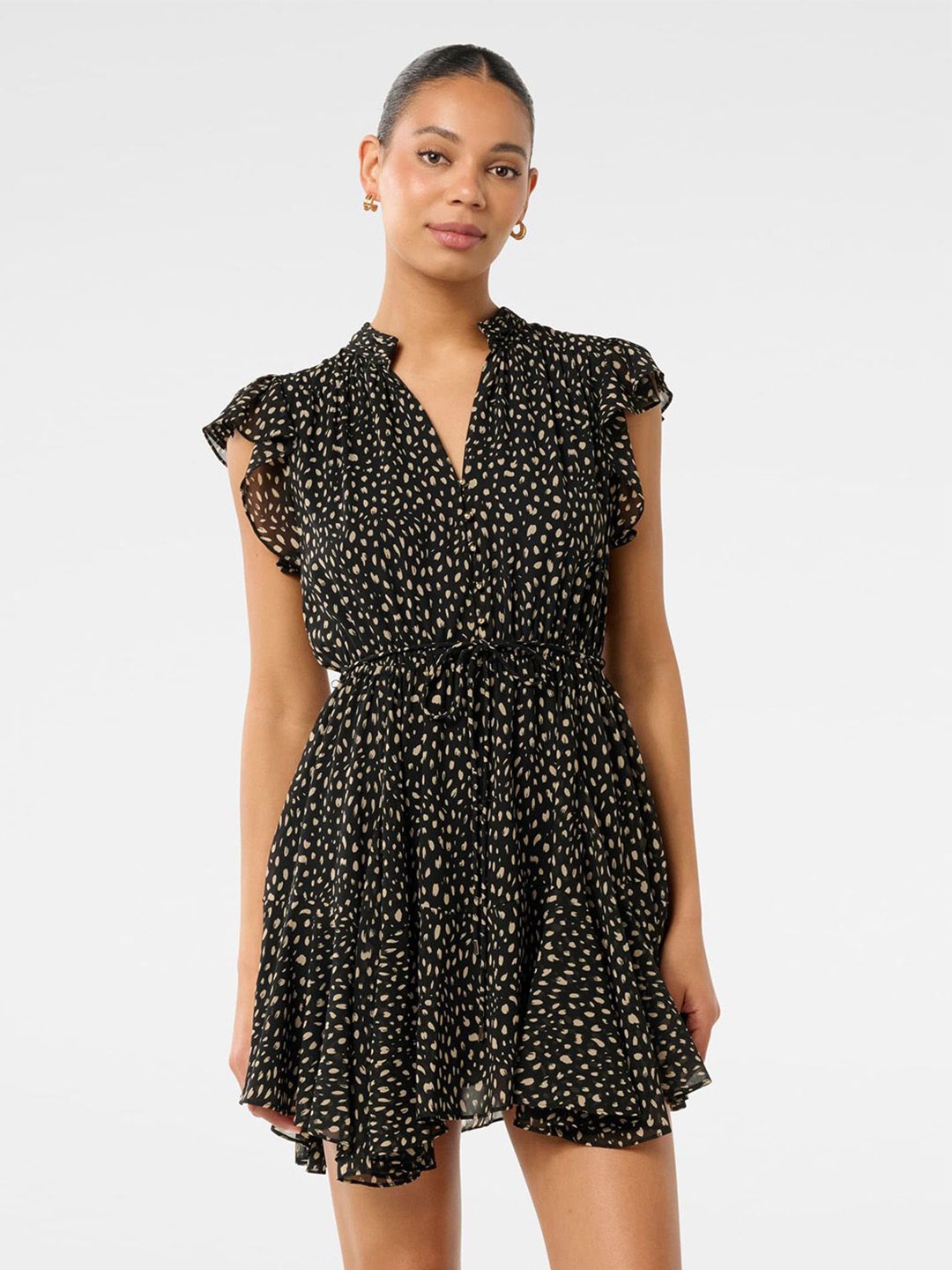 

Forever New Flutter Sleeve Fit & Flare Mini Dress, Black