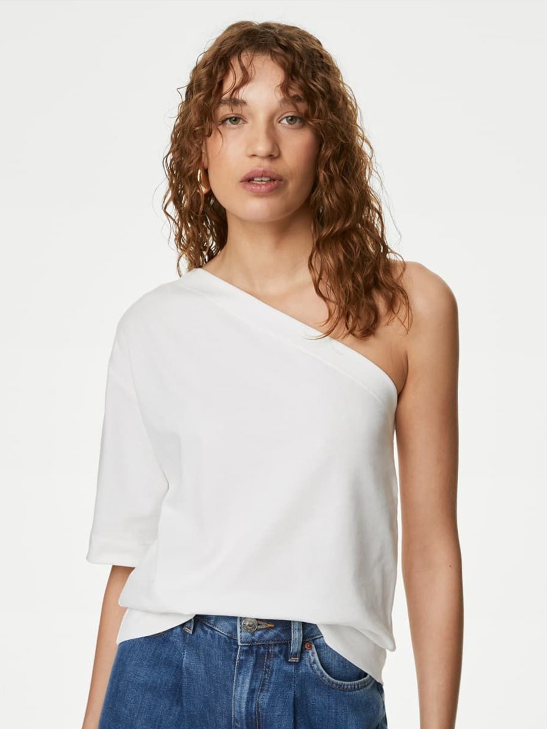 

Marks & Spencer Cotton One Shoulder Top, White