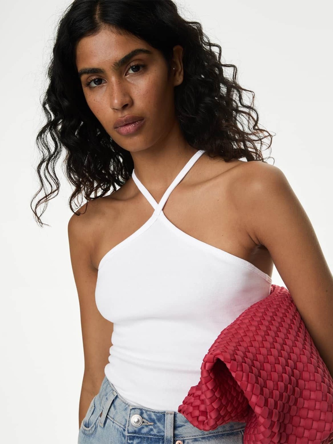

Marks & Spencer Halter Neck Cotton Top, White
