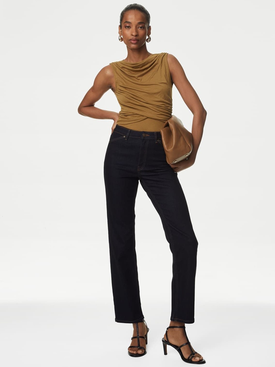 

Marks & Spencer Women Cowl Neck Sleeveless Draped Top, Brown
