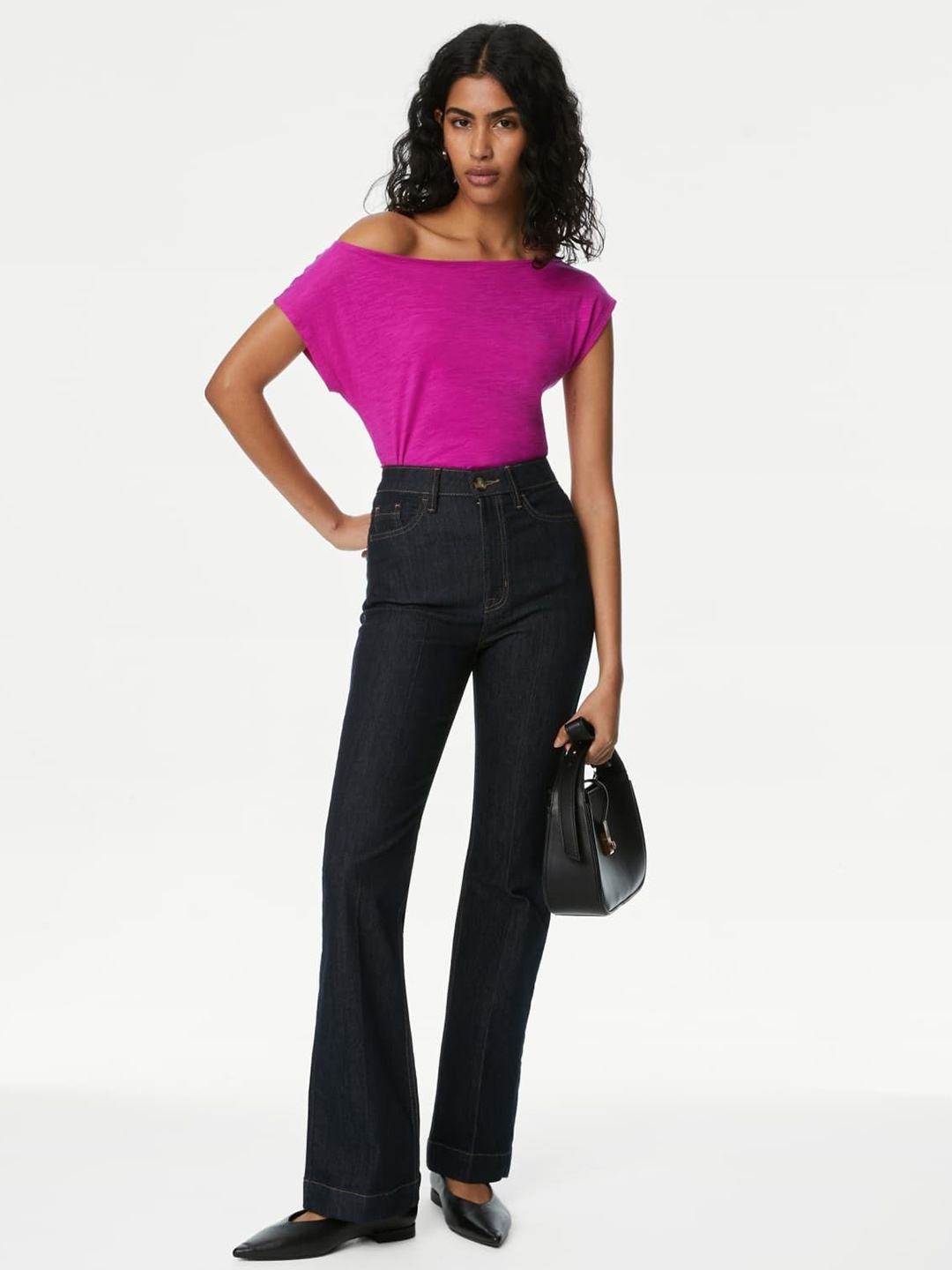 

Marks & Spencer Off-Shoulder Extended Sleeves Cotton Bardot Top, Fuchsia