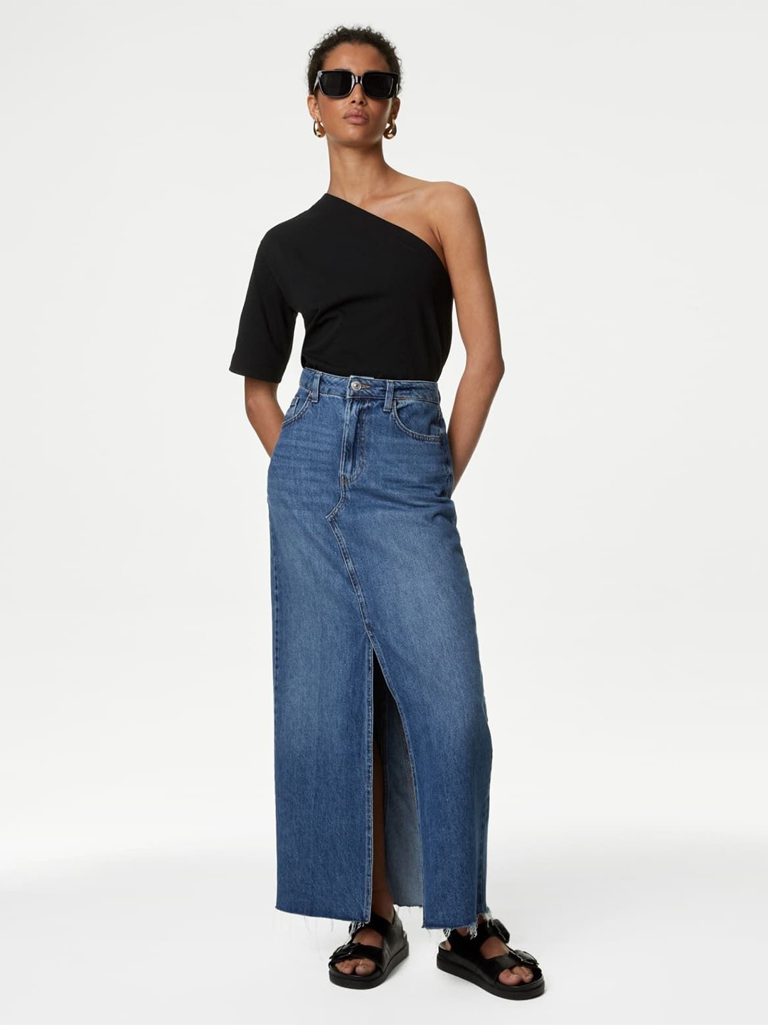 

Marks & Spencer One Shoulder Cotton Top, Black