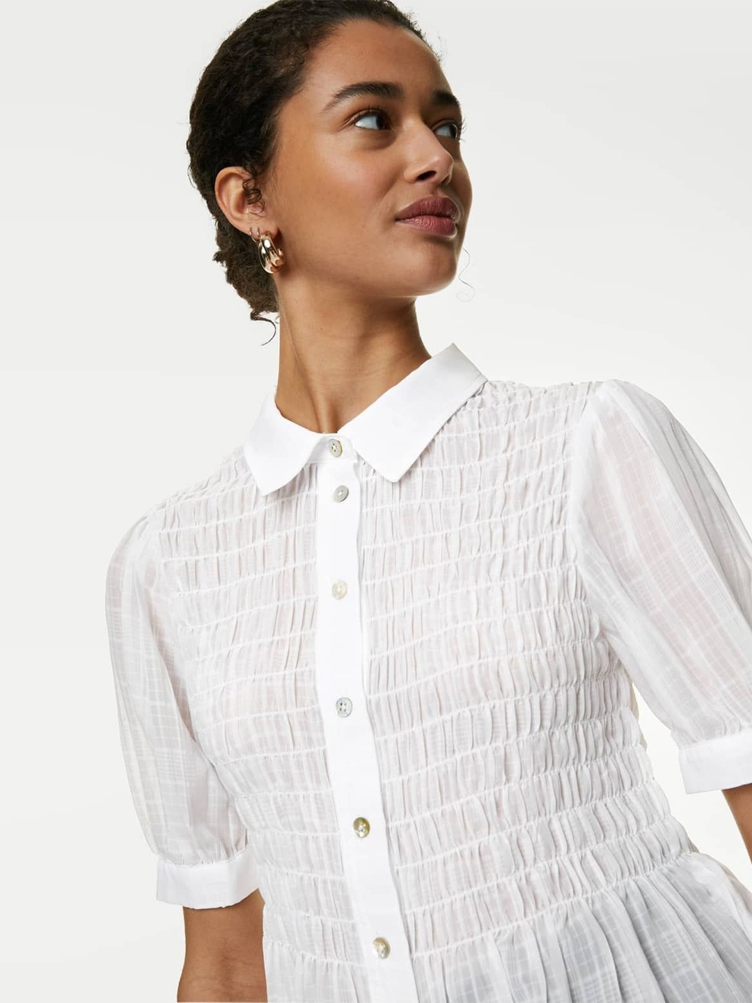 

Marks & Spencer Women Puff Sleeve Shirt Style Top, White