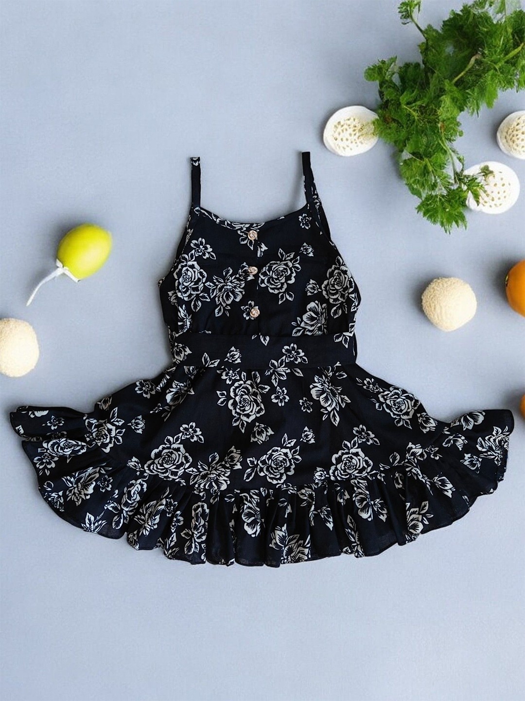 

LYTIX Girls Floral Print Fit & Flare Dress, Black