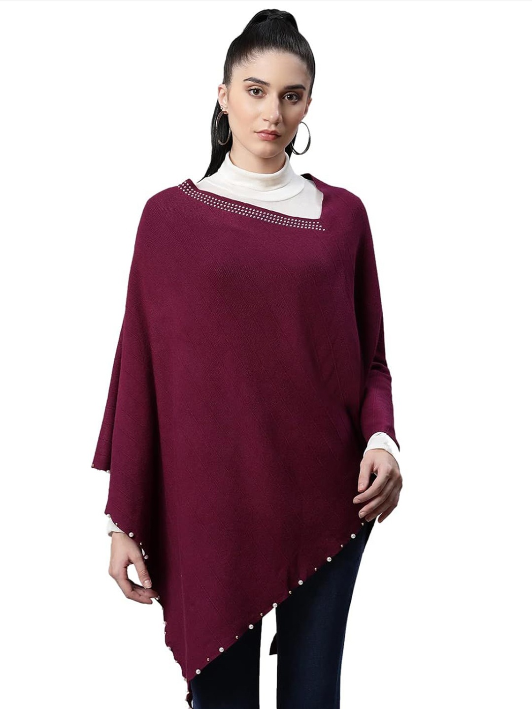 

Global Republic Women Embroidered Longline Poncho with Embroidered Detail, Purple
