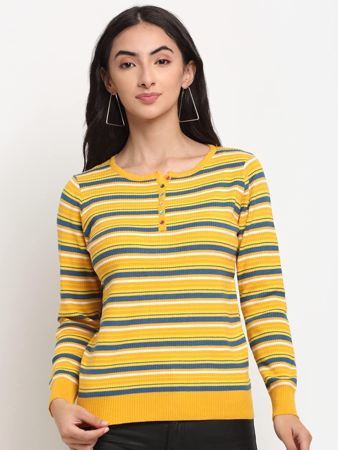 

Global Republic Women Striped Pullover, Mustard