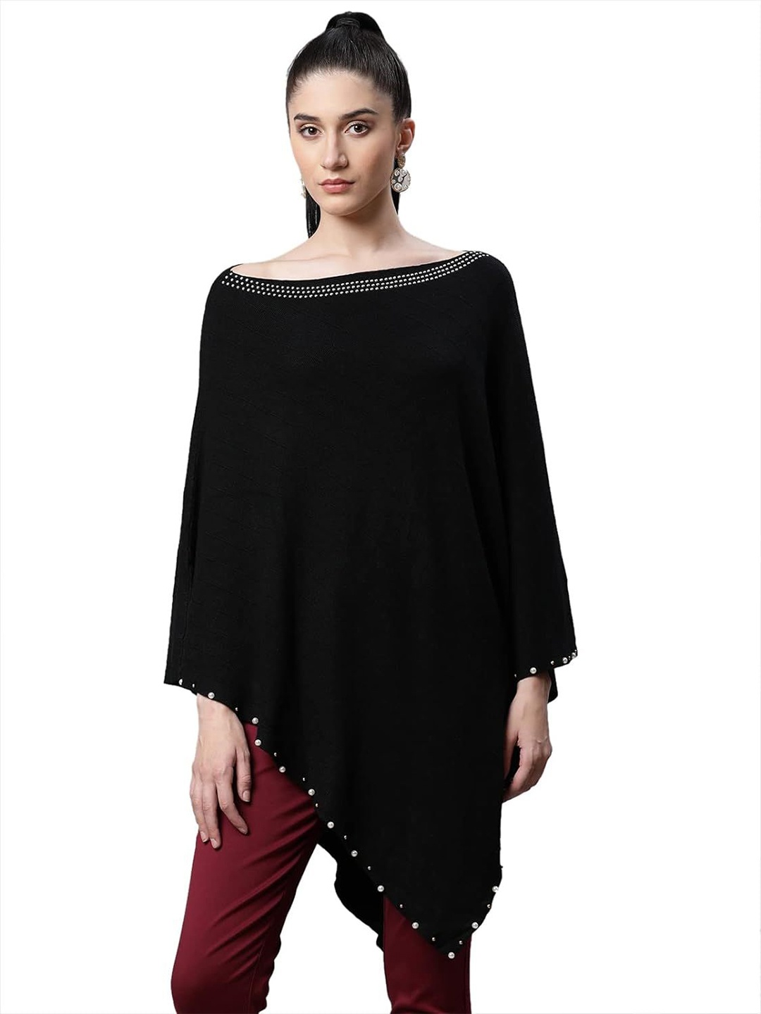 

Global Republic Women Poncho with Embellished Detail, Black