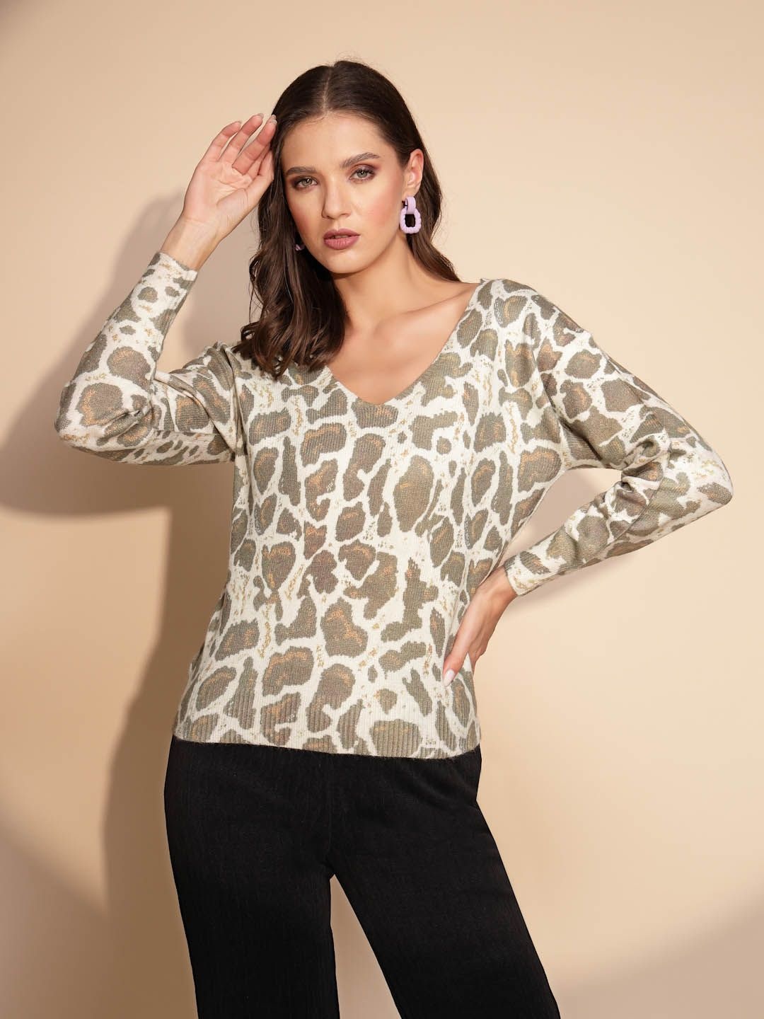 

Global Republic Women Animal Printed Pullover, Brown