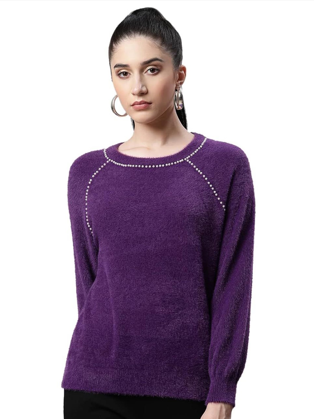 

Global Republic Women Pullover with Embellished Detail, Purple