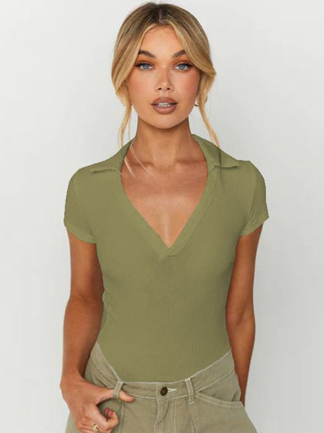 

StyleCast x Revolte Extended Sleeves Shirt Style Top, Green