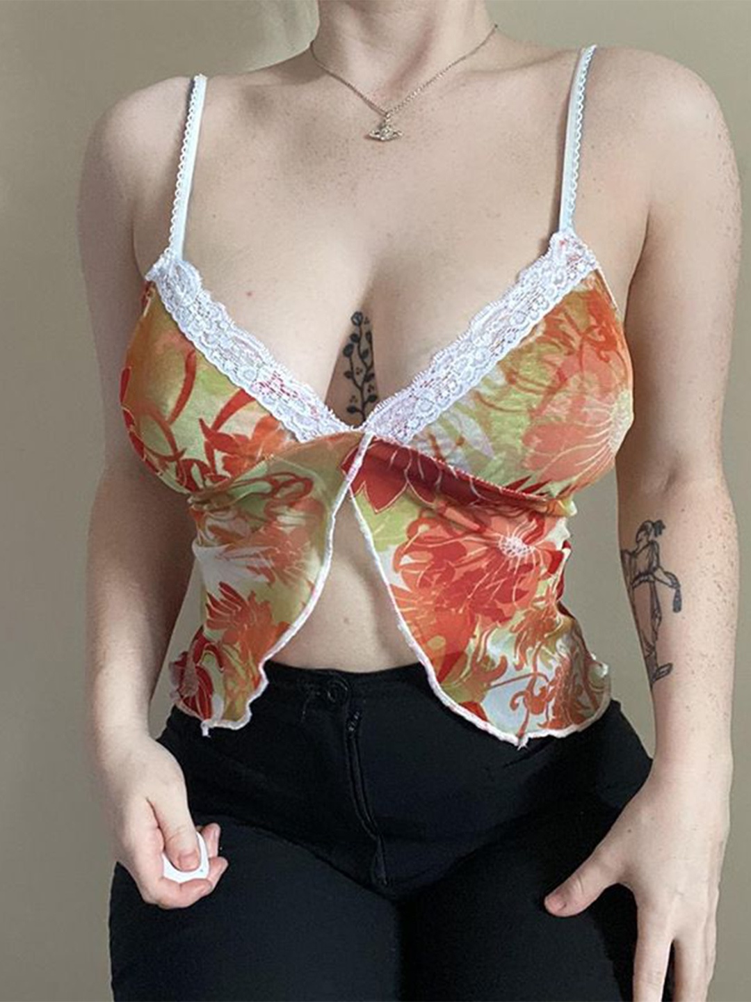 

StyleCast x Revolte Print Net Bralette Top, Orange