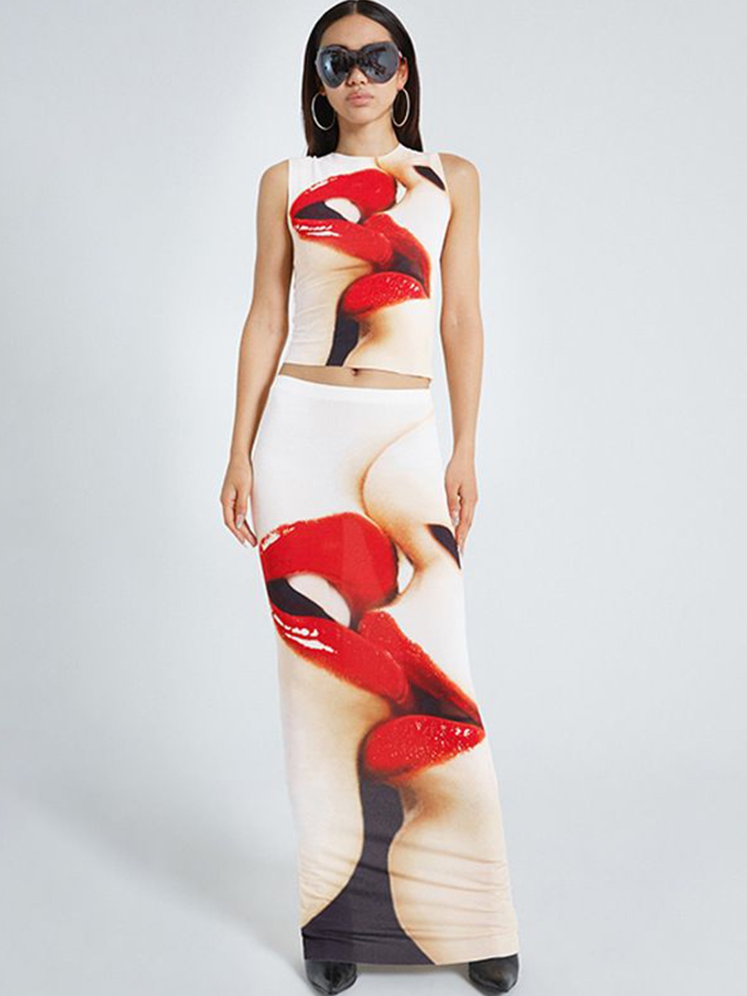 

StyleCast x Revolte Printed Sleeveless Top With Skirt, Cream