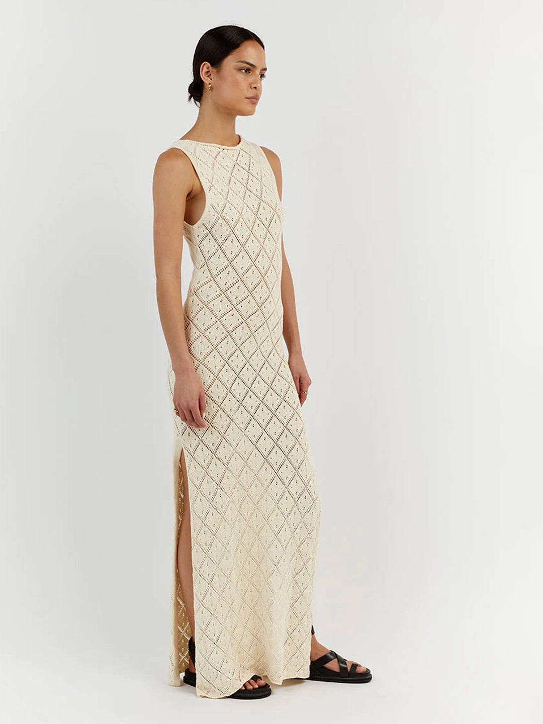 

StyleCast Side Slit Crochet Maxi Dress, White