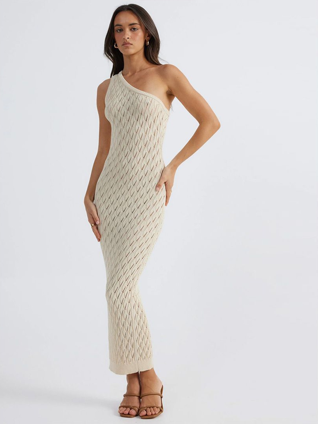 

StyleCast One Shoulder Bodycon Maxi Dress, Beige