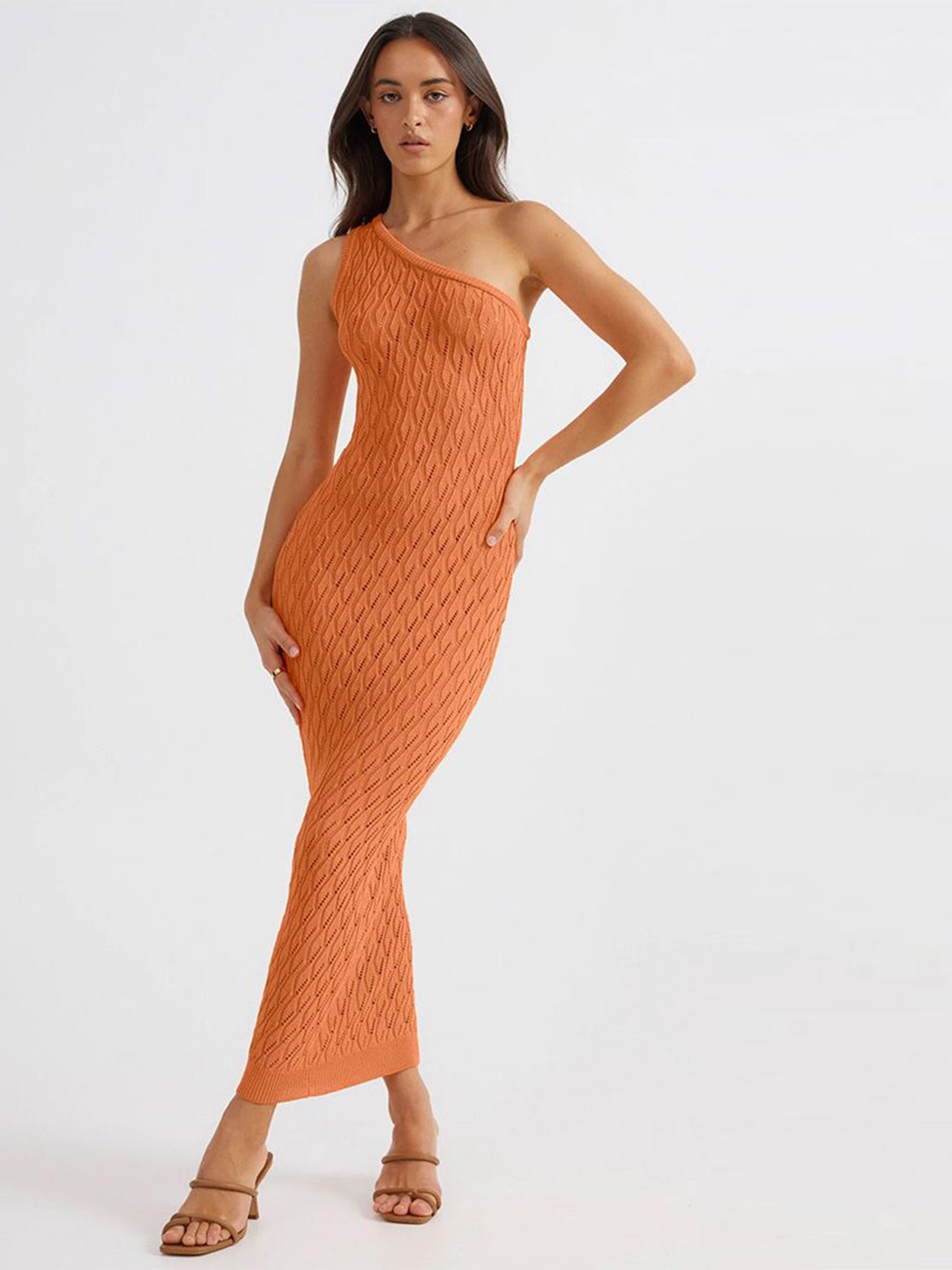 

StyleCast One Shoulder Knitted Bodycon Maxi Dress, Orange