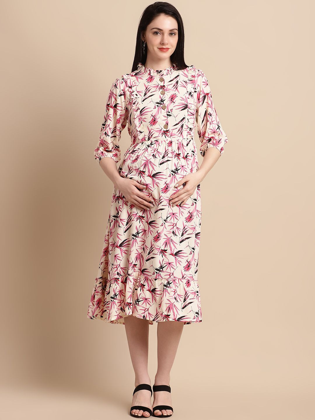 

Feel Clath Floral Printed Maternity Fit & Flare Midi Dress, Pink