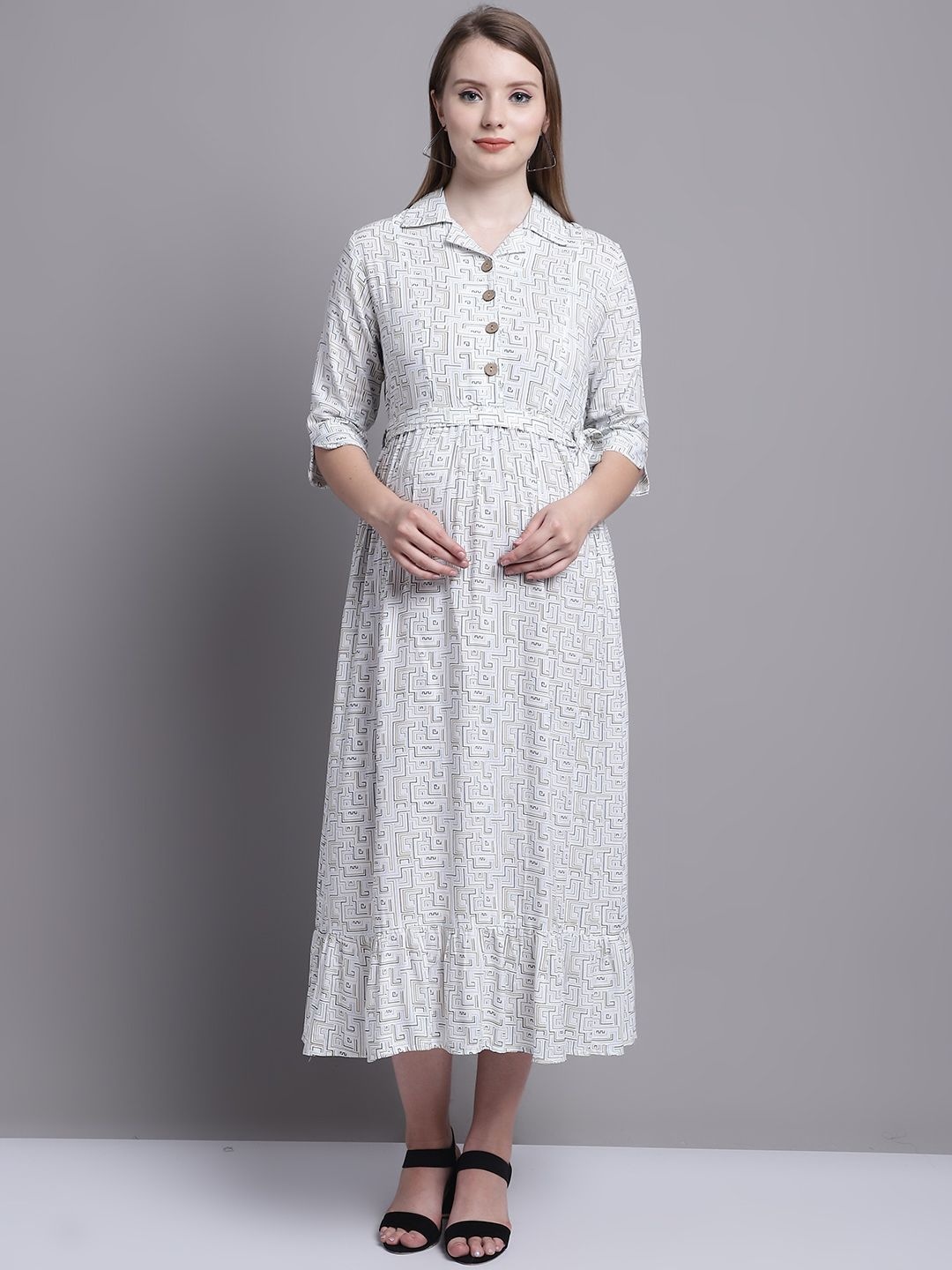 

Feel Clath Floral Printed Maternity Shirt Midi Dress, Off white