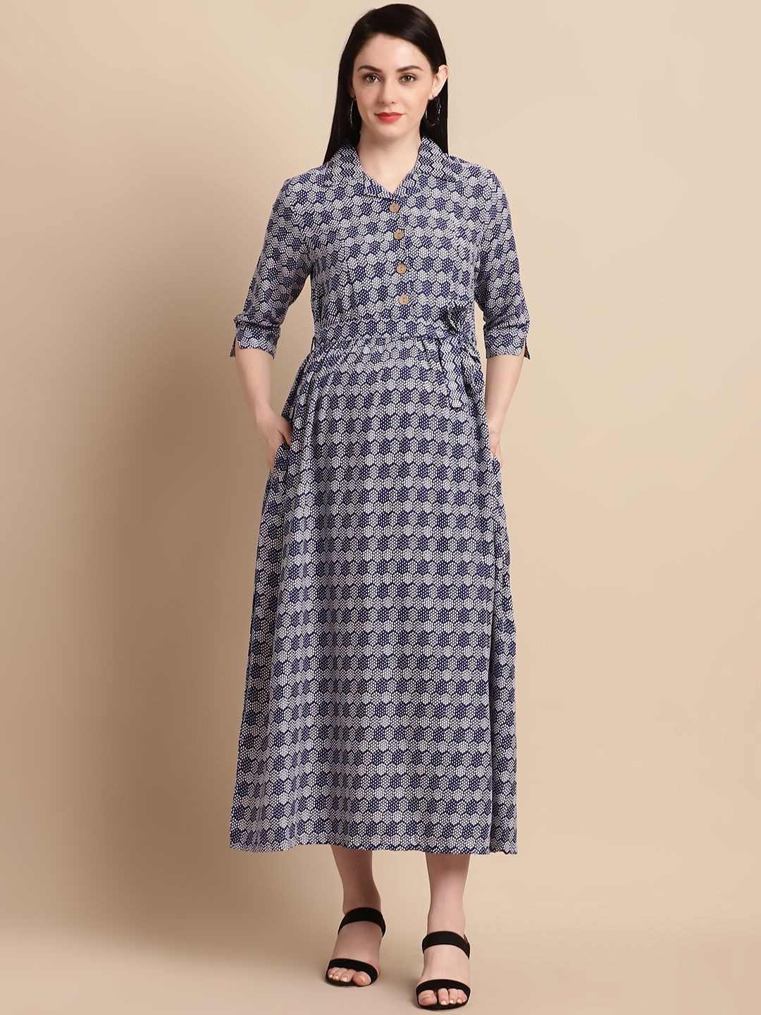 

Feel Clath Printed Maternity Fit & Flare Midi Dress, Navy blue