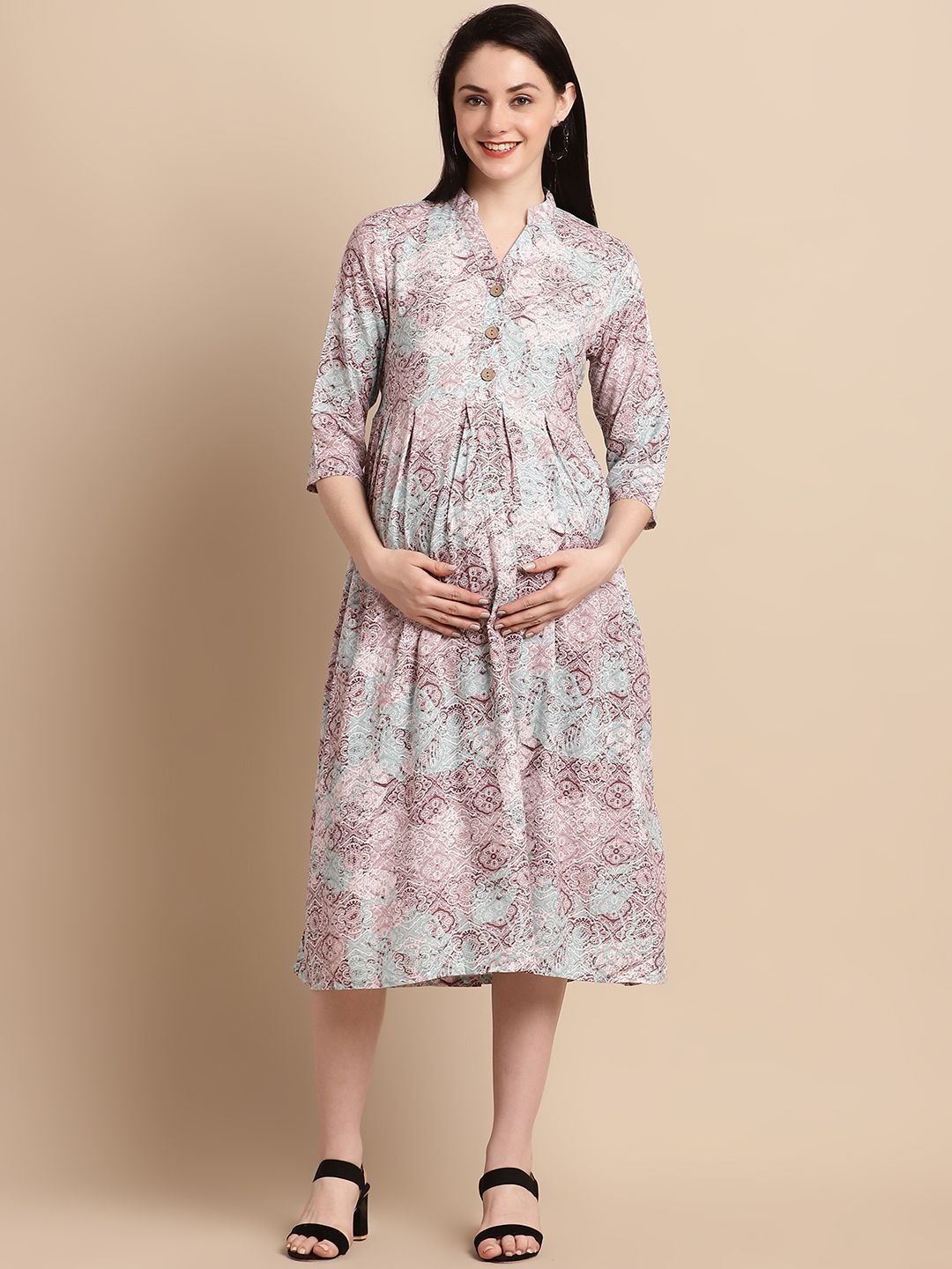 

Feel Clath Floral Print Maternity Fit & Flare Midi Dress, Brown