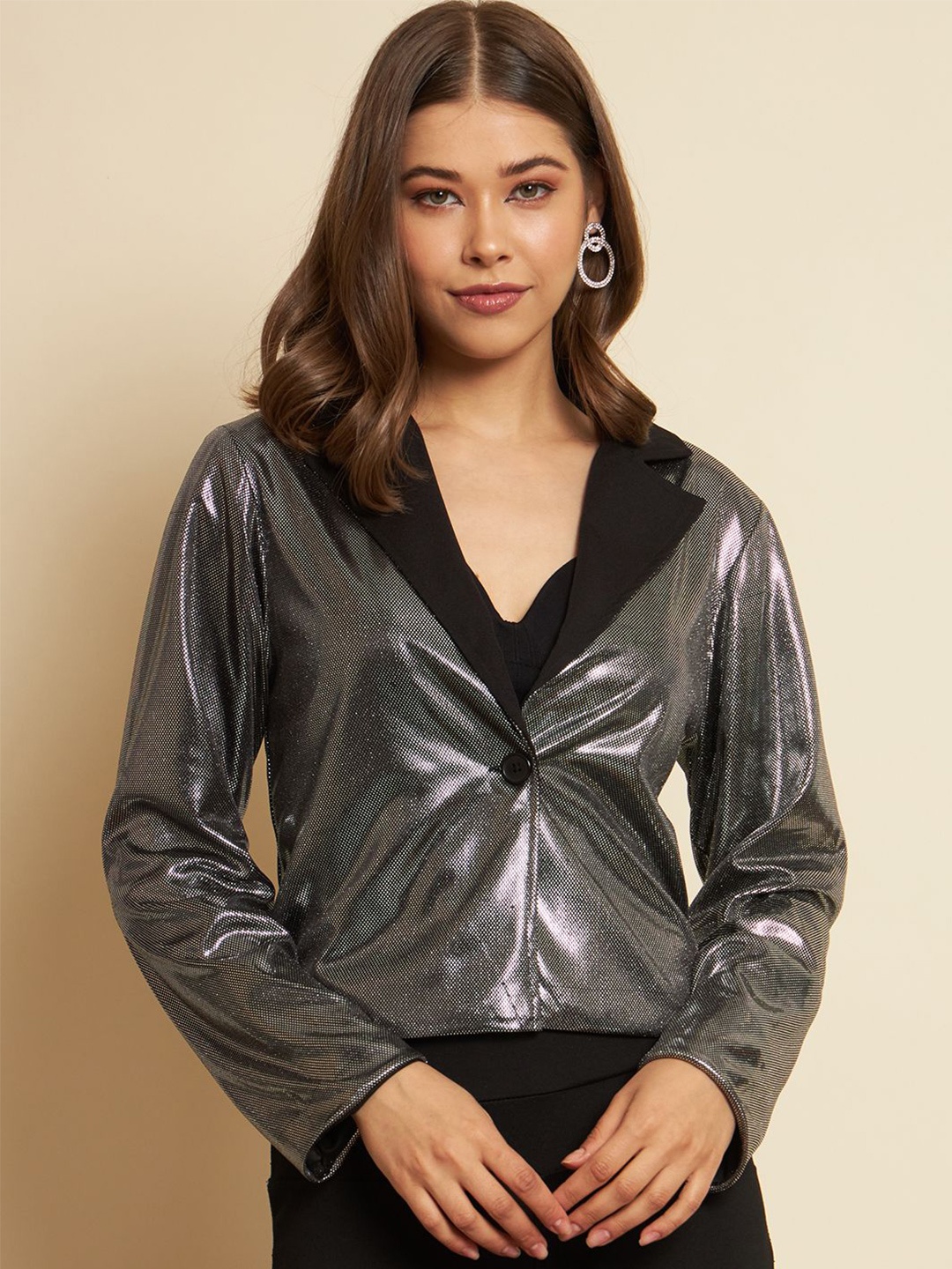 

TANDUL Self Design Notched Lapel Single Breasted Blazer, Grey