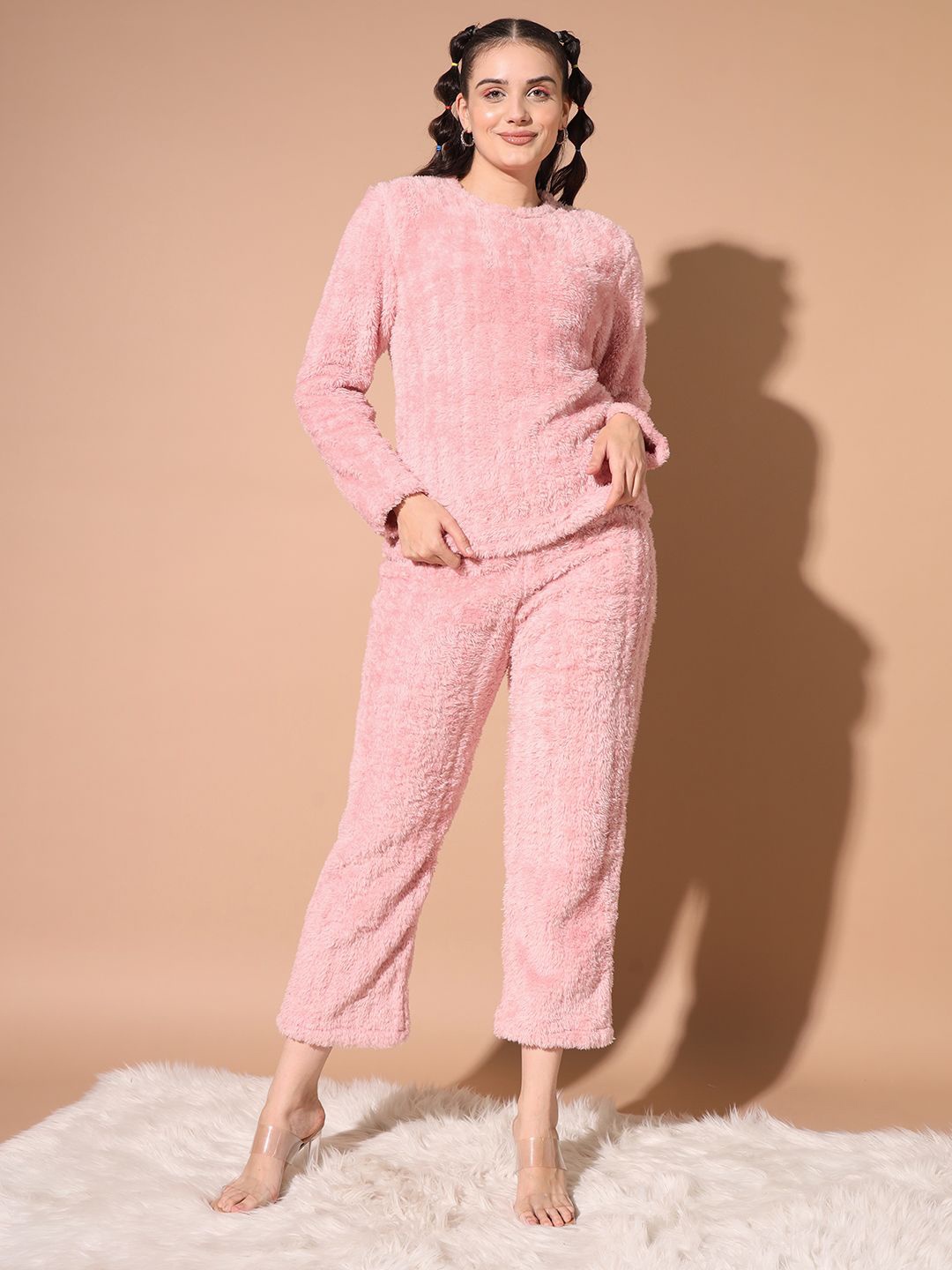

TANDUL Self Design Long Sleeves Top With Trouser, Pink