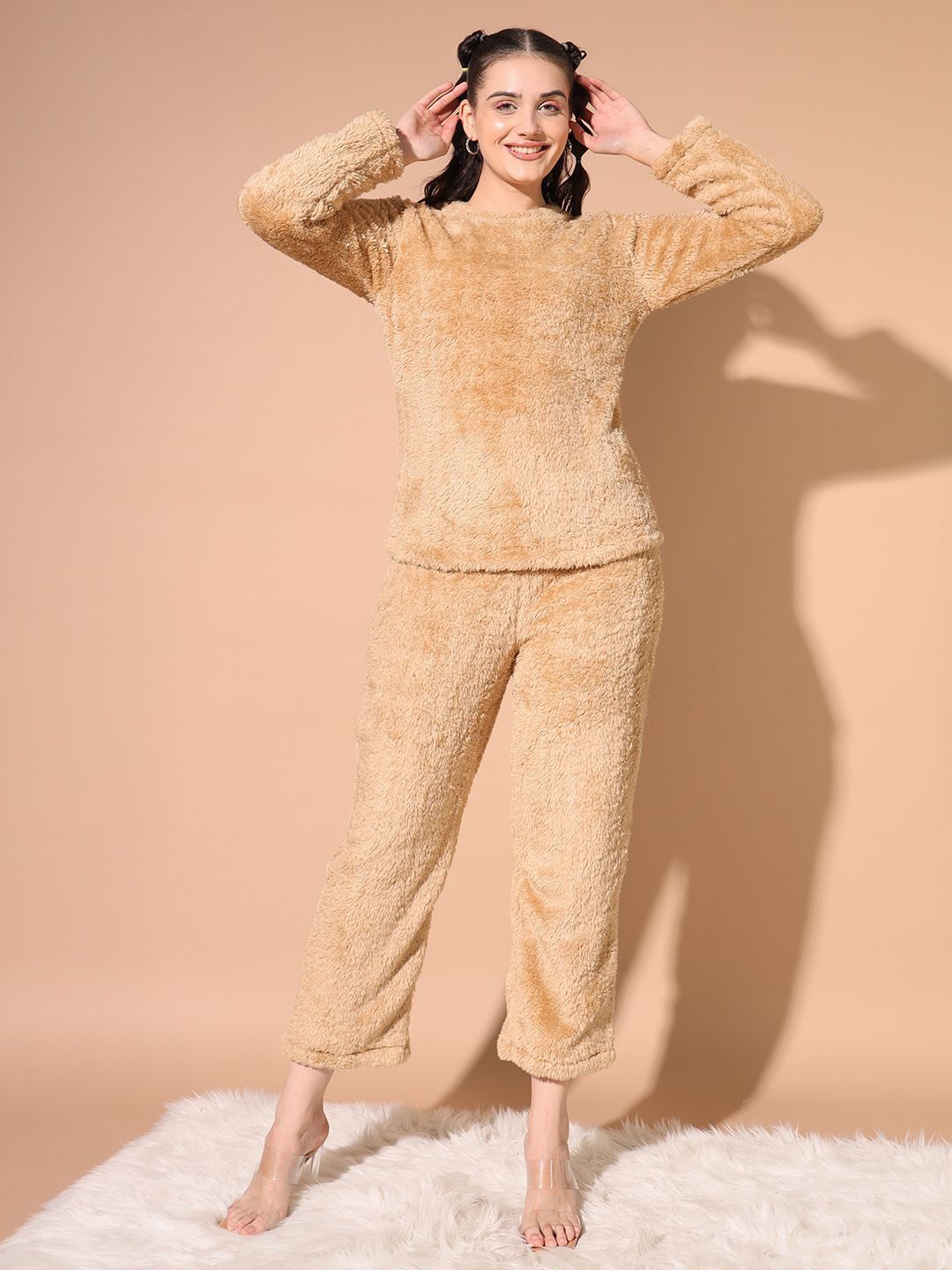 

TANDUL Self Design Night Suit, Camel brown