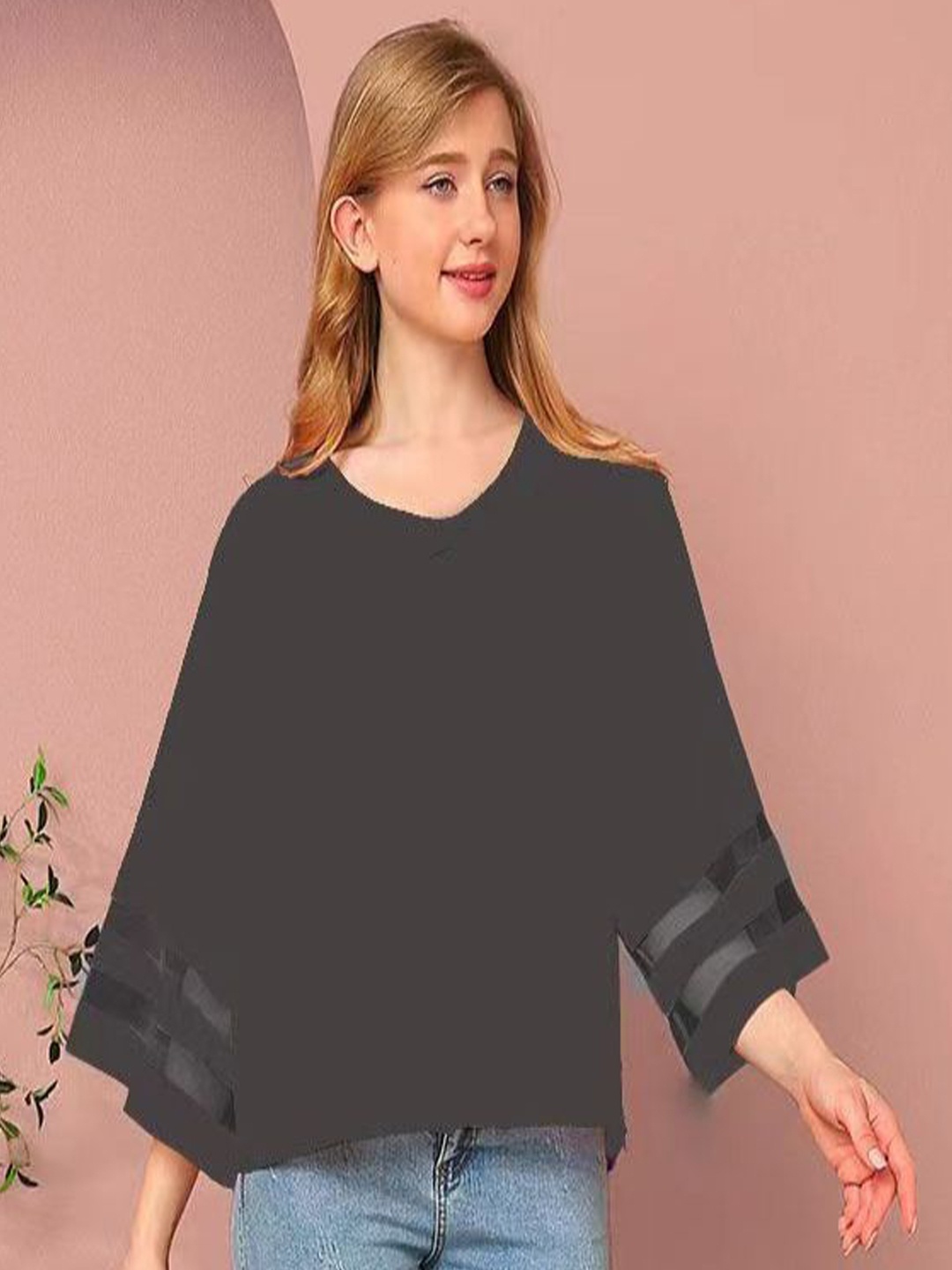 

StyleCast Batwing Sleeve Chiffon Top, Black