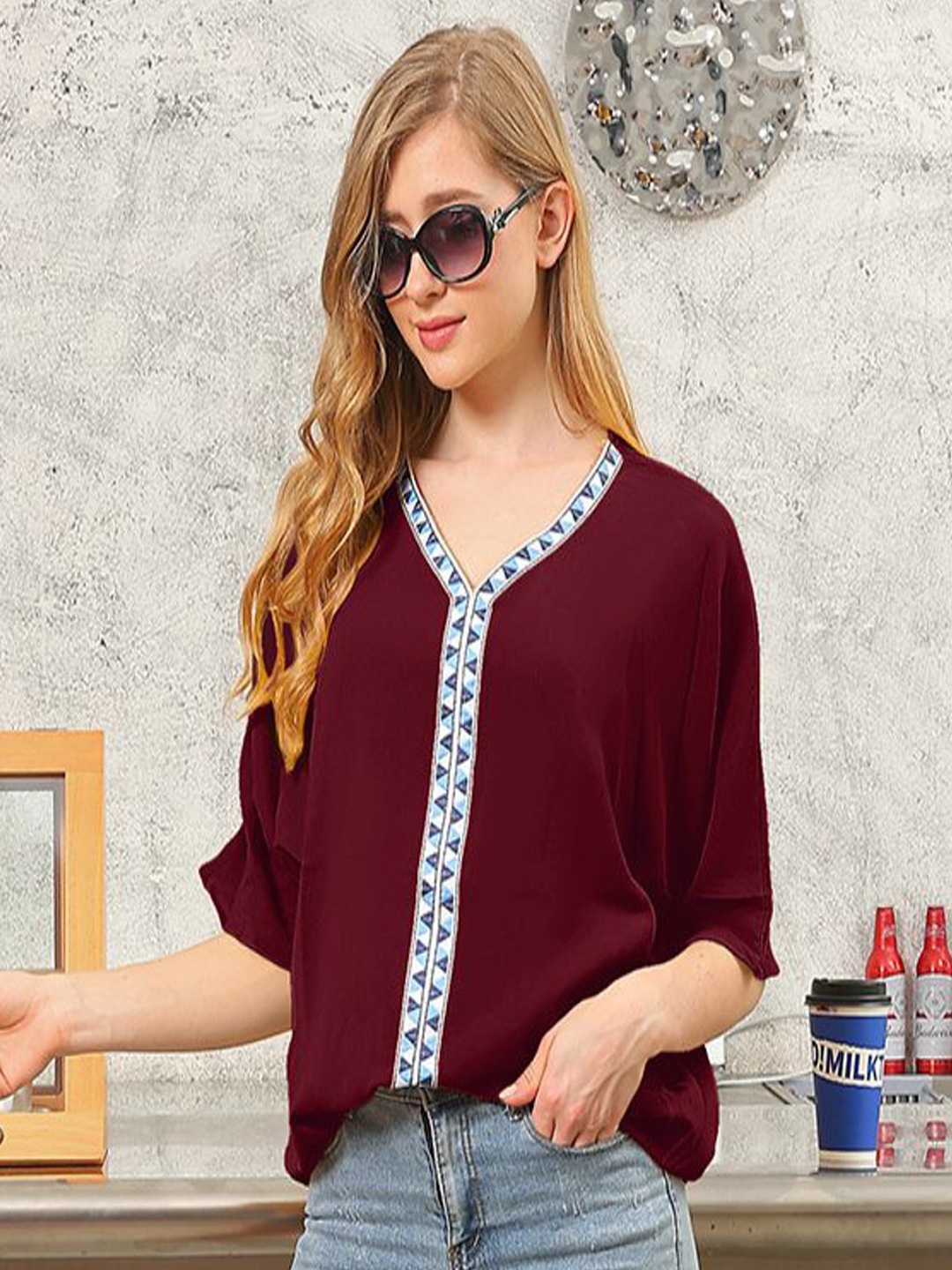 

StyleCast Print Chiffon Top, Maroon