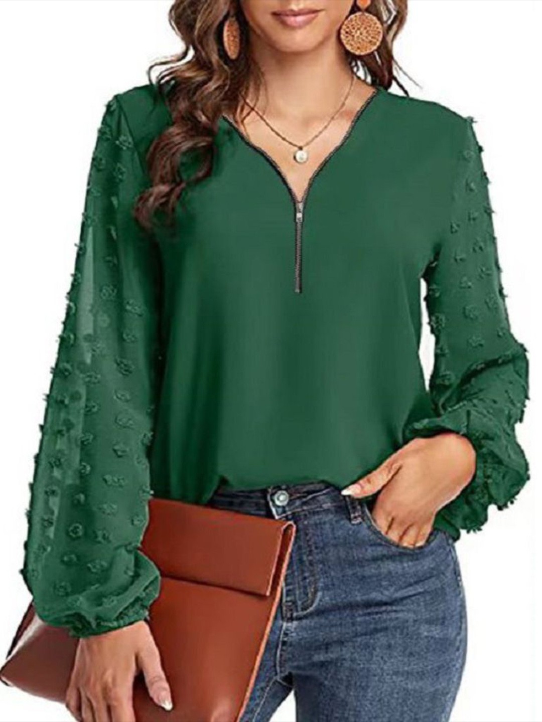 

StyleCast Puff Sleeve Chiffon Top, Green