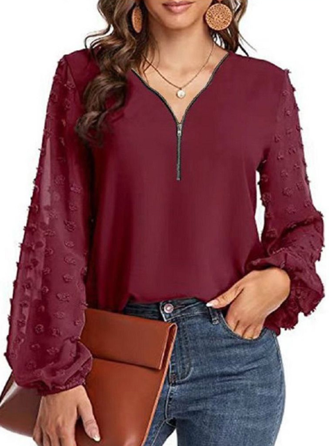 

StyleCast Puff Sleeve Chiffon Top, Magenta