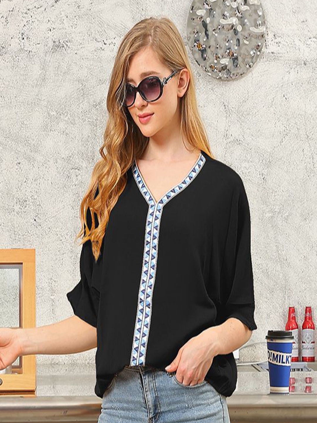 

StyleCast Print Chiffon Boxy Top, Black